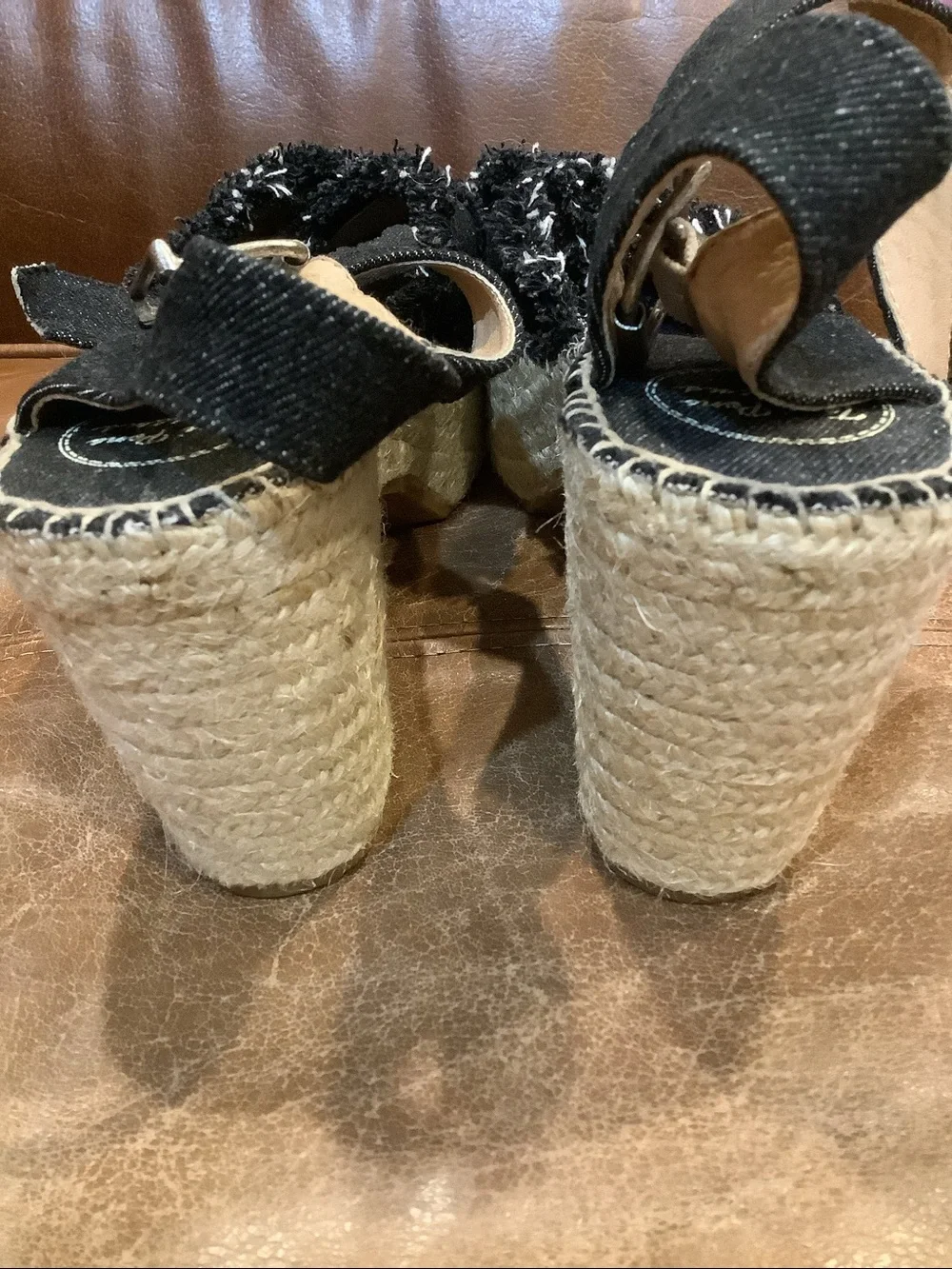 Toni Pons Espadrille Sandals Block Heel Open Toe Dark Blue Denim Size 9 (40) NEW